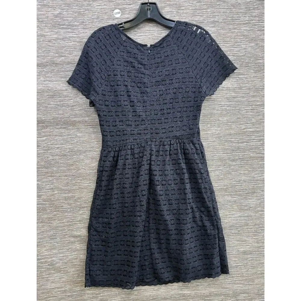 Free People Woven Lace Overlay Shift Dress Womens Size 6 Black Knee Length